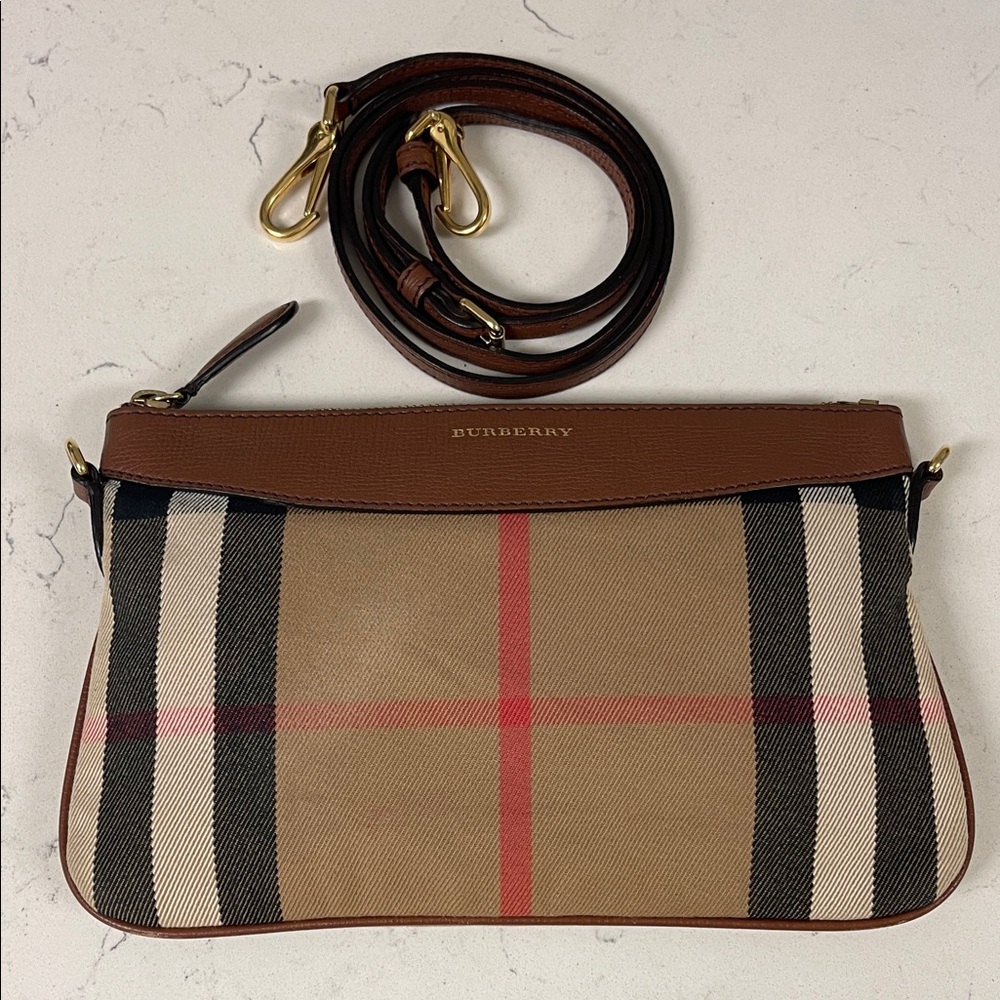 BURBERRY Brown House Check Peyton Convertible Clutch